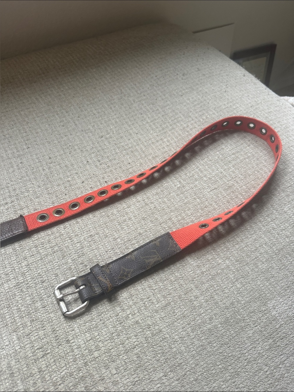 Louis Vuitton Orange Canvas Belt with Brown Monogram Trim